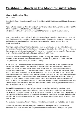 Caribbean Islands in the Mood for Arbitration  Kluwer Arbitration Blog  July 12, 2017  Anne-Sophie