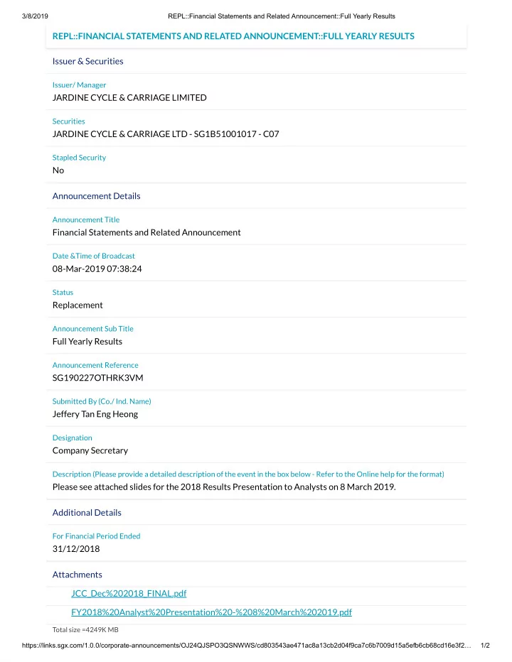 repl financial statements and related announcement full