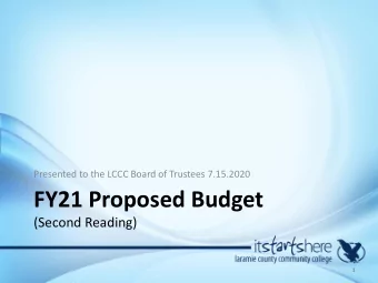 FY21 Proposed Budget  (Second Reading)  1 Where We Were at 1 st Reading  Established 4 Major