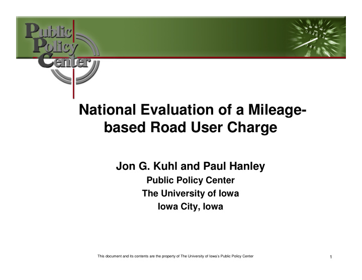 national evaluation of a mileage based road user charge