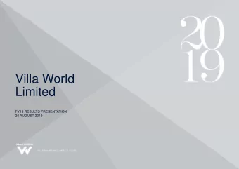 Villa World  Limited  FY19 RESULTS PRESENTATION  20 AUGUST 2019  Agenda  SECTION 1  STRATEGIC
