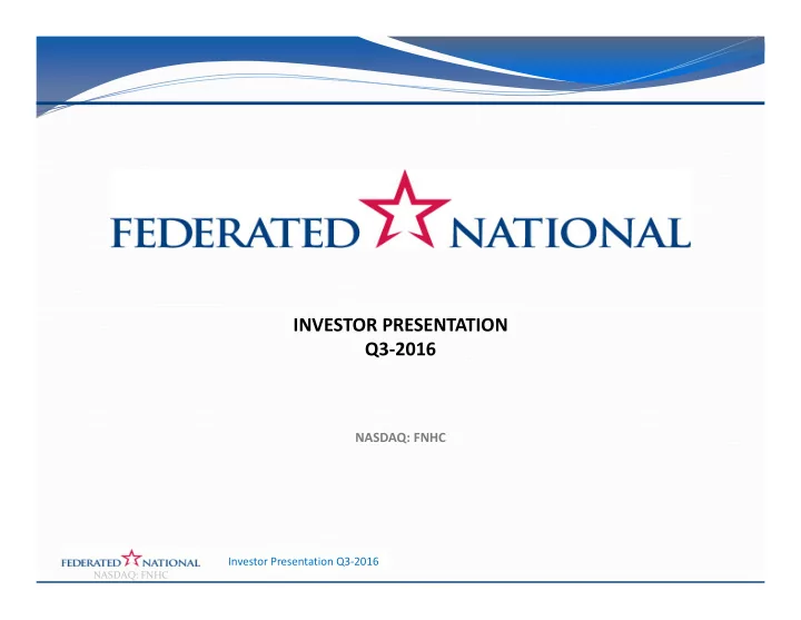 investor presentation q3 2016
