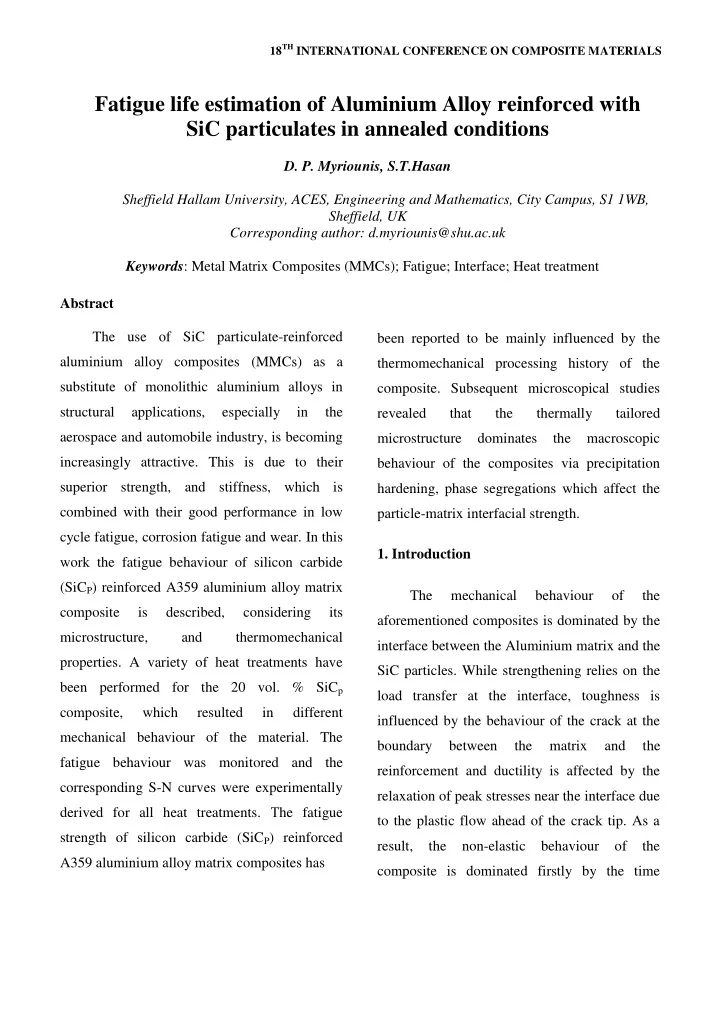 fatigue life estimation of aluminium alloy reinforced