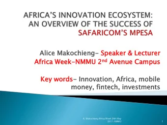nd Avenue  Afri  rica  ca We  Week-NM  NMMU MU 2 nd  nue Ca  Campus  pus  Key words- Innovati