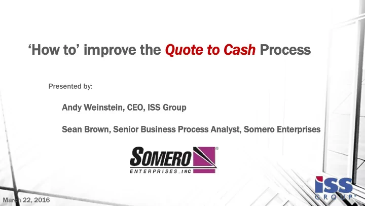how to improve the qu quot ote e to cas ash proc ocess ess
