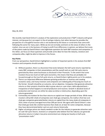 May 18, 2015  We recently read David Einhorns analysis of the exploration and production