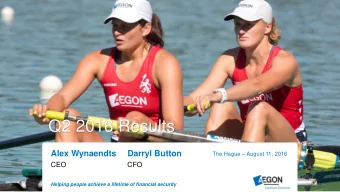 Q2 2016 Results  Alex Wynaendts  Darryl Button The Hague  August 11, 2016  CEO  CFO  Helping