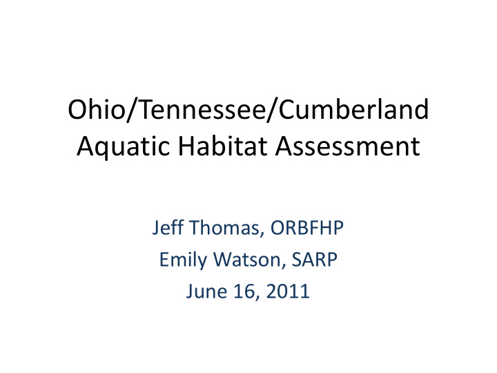 ohio tennessee cumberland aquatic habitat assessment