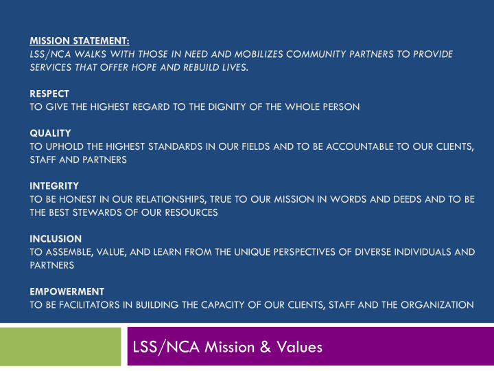 lss nca mission values serving as a good neighbor