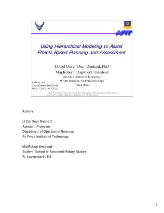 Using Hierarchical Modeling to Assist  Using Hierarchical Modeling to Assist  Effects Based