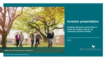 Investor presentation  Creating retirement communities to  enrich the quality of life for our