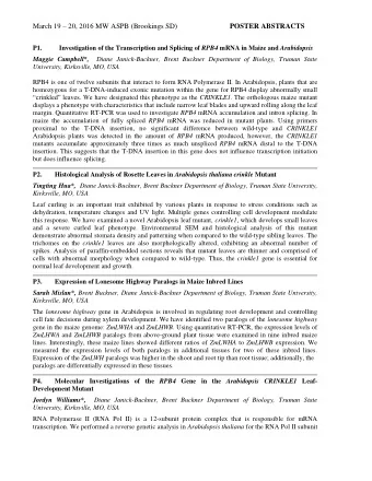 March 19  20, 2016 MW ASPB (Brookings SD) POSTER ABSTRACTS  P1. Investigation of the