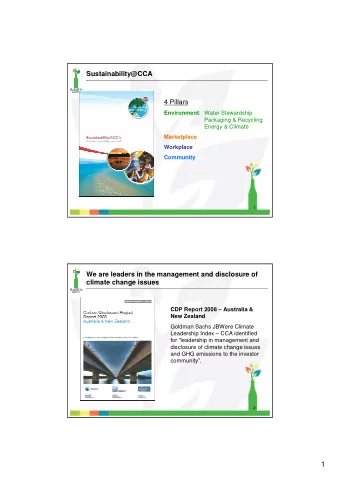 1  CCA has marginal underlying carbon risk  Potential cost of emissions at $20/tonne as a