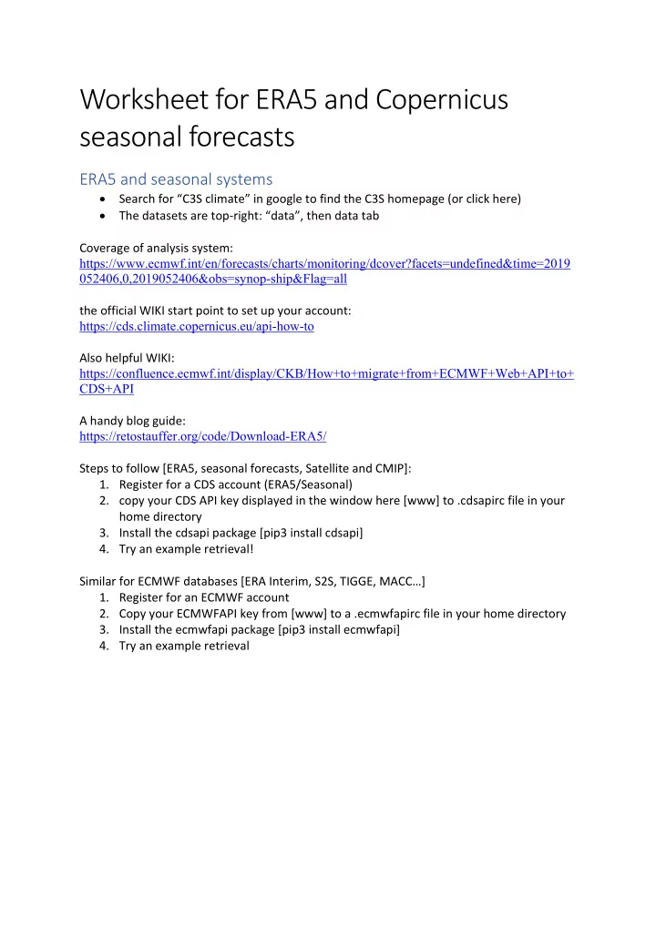 worksheet for era5 and copernicus seasonal forecasts