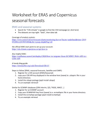 Worksheet for ERA5 and Copernicus  seasonal forecasts  ERA5 and seasonal systems  Search for