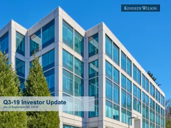Q3-19 Investor Update  (As of September 30, 2019)  Disclaimer/Forward-Looking Statements
