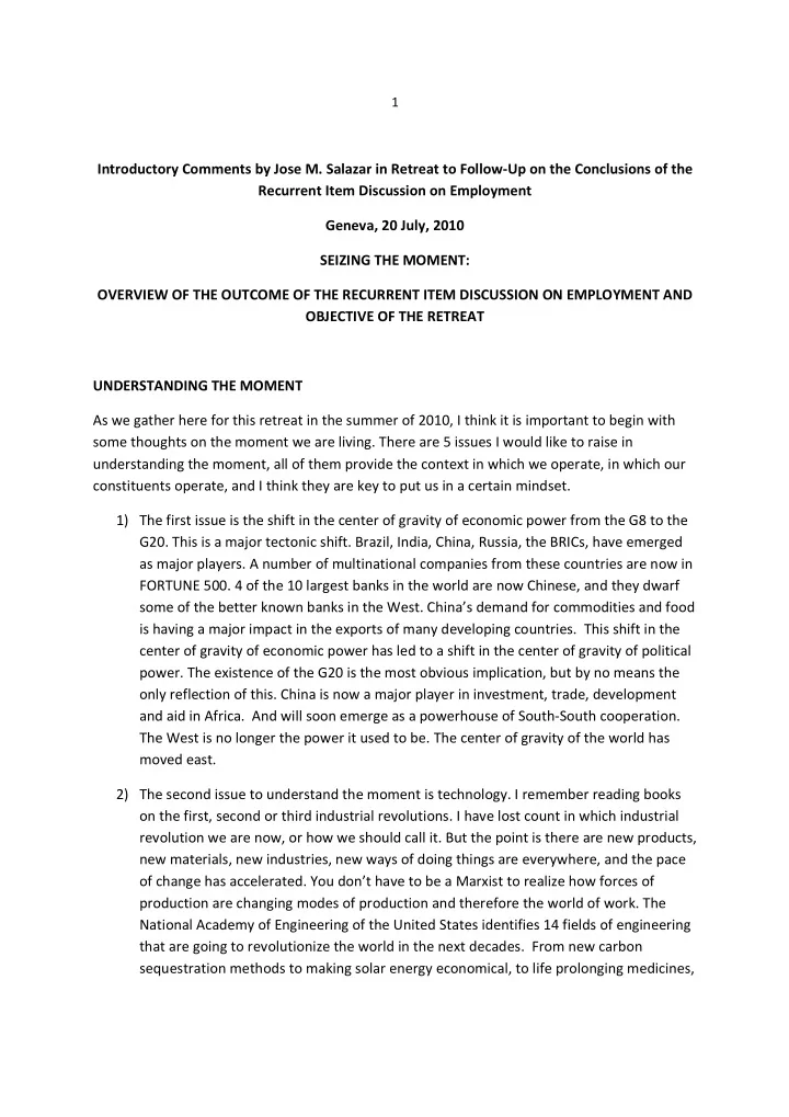introductory comments by jose m salazar in retreat to