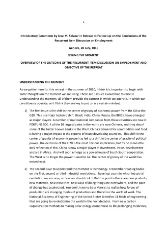 Introductory Comments by Jose M. Salazar in Retreat to Follow-Up on the Conclusions of the