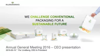 Annual General Meeting 2016  CEO presentation  2016-05-10  Per Lindberg, CEO &amp; President