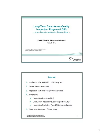 Long-Term Care Homes Quality  Inspection Program (LQIP) ~ from Transformation to Steady State ~
