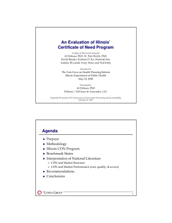 An Evaluation of Illinois  Certificate of Need Program  A study of The Lewin Group by  Al