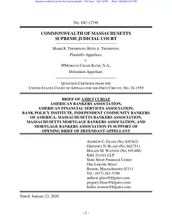 COMMONWEALTH OF MASSACHUSETTS SUPREME JUDICIAL COURT M ARK R. T HOMPSON ; B ETH A. T HOMPSON ,