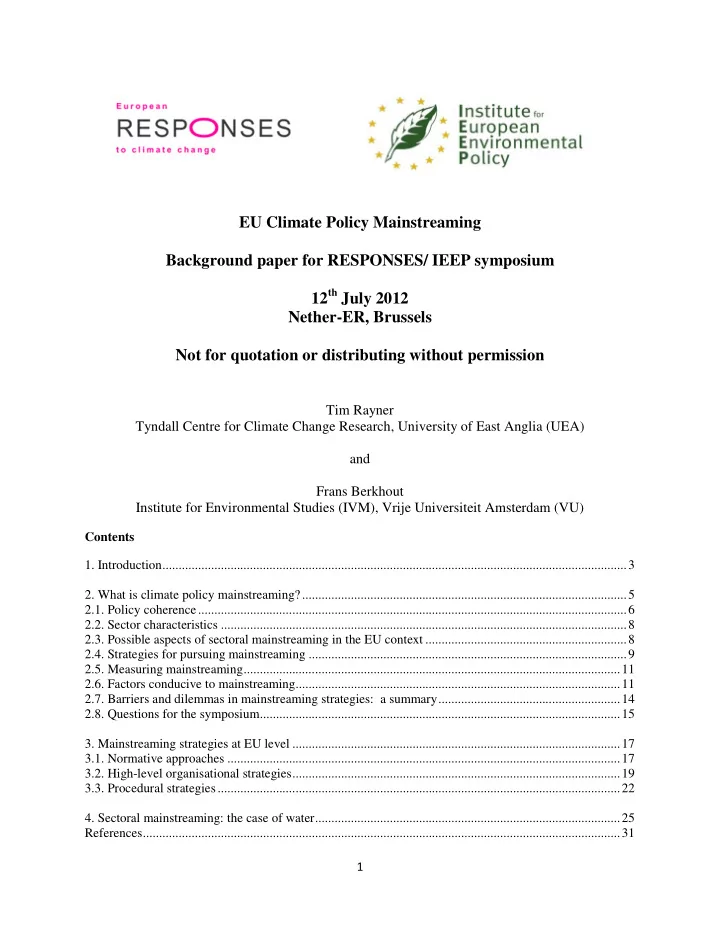 eu climate policy mainstreaming background paper for