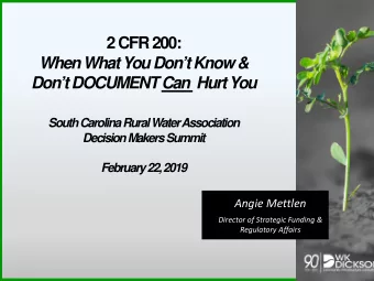 2 CFR 200:  When What You Dont Know &amp;  Dont DOCUMENT Can Hurt You  South Carolina Rural