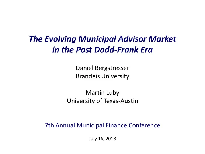 the evolving municipal advisor market in the post dodd