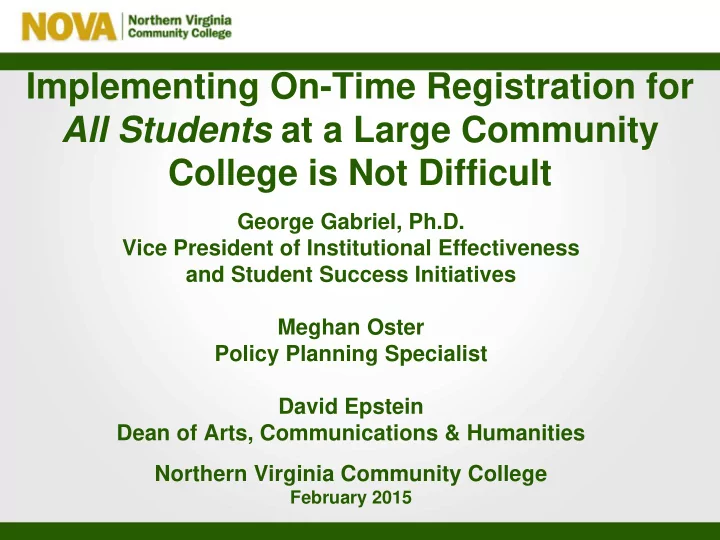 implementing on time registration for all students at a