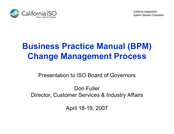 business practice manual bpm change management process