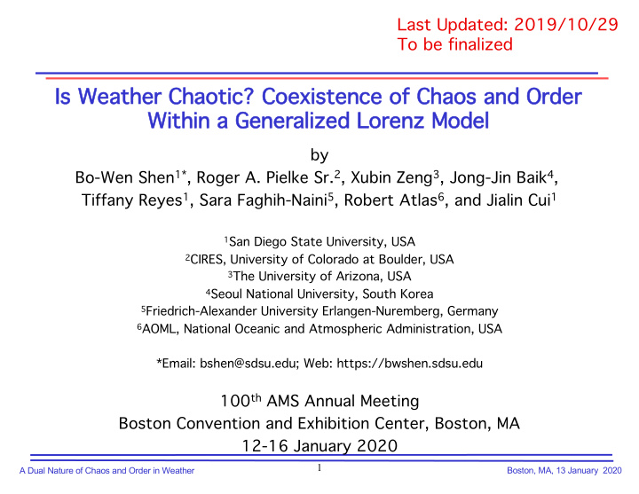 is is weather chaotic coexistence of chaos and order wi