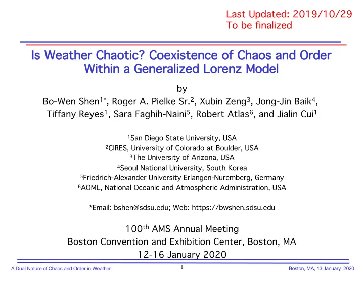 is is weather chaotic coexistence of chaos and order wi