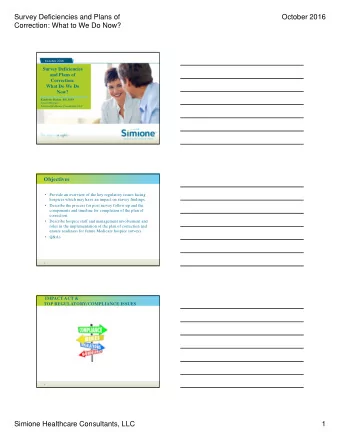 Survey Deficiencies and Plans of  October 2016  Correction: What to We Do Now?  October 2016