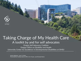 Taking Charge of My Health Care  A toolkit by and for self advocates  Oregon Self Advocacy