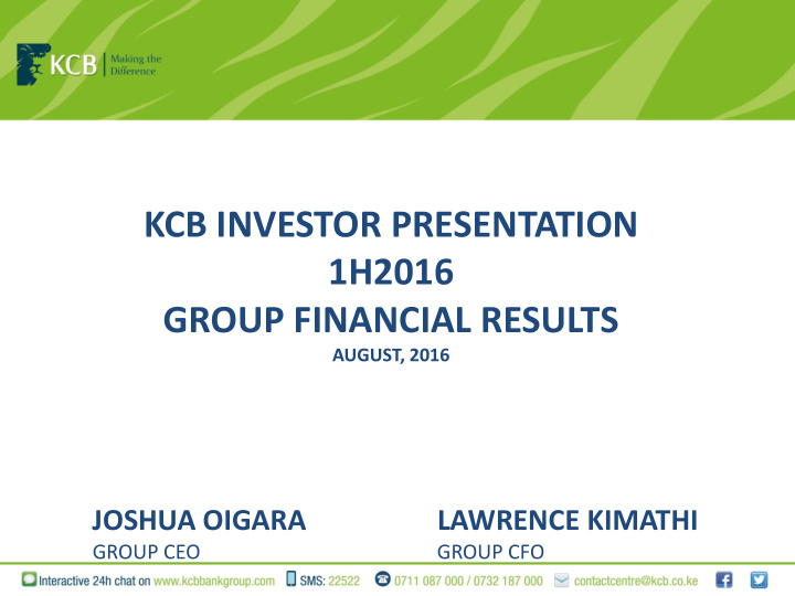 kcb investor presentation 1h2016 group financial results
