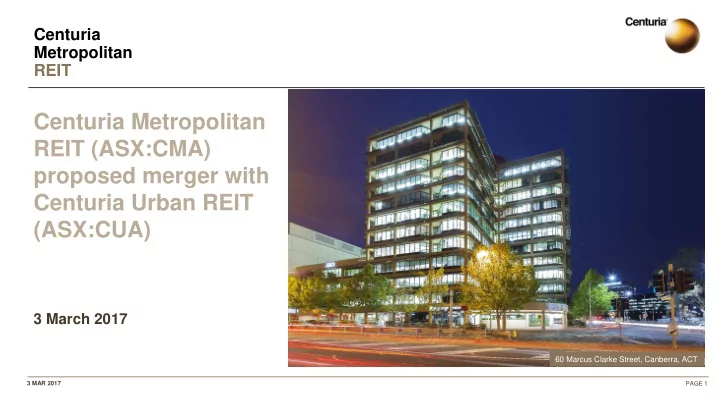 centuria metropolitan reit asx cma proposed merger with