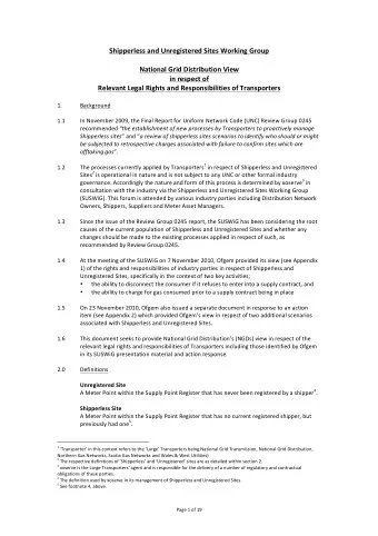 Shipperless  and  Unregistered  Sites  Working  Group      National  Grid