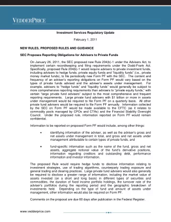 Investment Services Regulatory Update  February 1, 2011  NEW RULES, PROPOSED RULES AND GUIDANCE