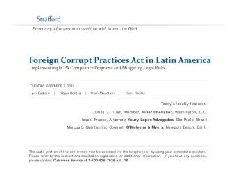 Foreign Corrupt Practices Act in Latin America Implementing FCPA Compliance Programs and Mitigating