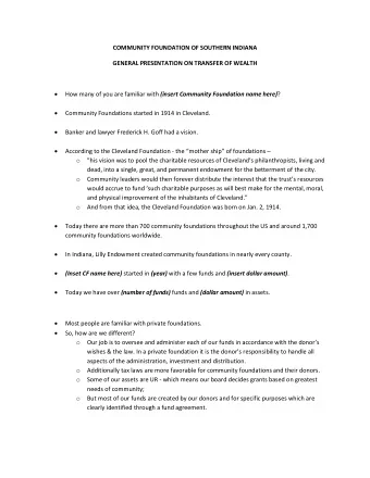 COMMUNITY FOUNDATION OF SOUTHERN INDIANA  GENERAL PRESENTATION ON TRANSFER OF WEALTH  How many