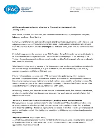 Jelil Bouraoui presentation to the Institute of Chartered Accountants of India  January 8, 2012