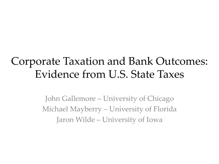 corporate taxation and bank outcomes