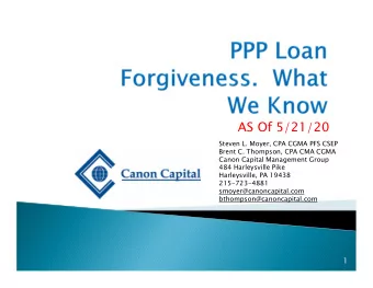 AS Of 5/21/20  Steven L. Moyer, CPA CGMA PFS CSEP  Brent C. Thompson, CPA CMA CGMA  Canon Capital