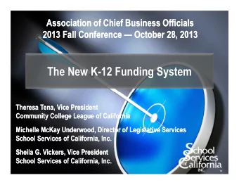 The New K-12 Funding System  Theresa Tena, Vice President  Theresa Tena, Vice President  Community