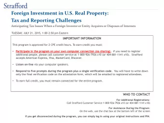 Foreign Investment in U.S. Real Property:  Tax and Reporting Challenges  Anticipating Tax Issues