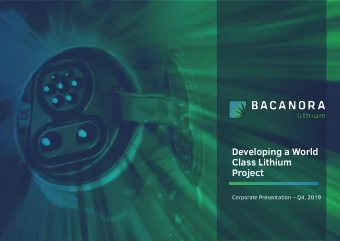 Class Lithium  Project Corporate Presentation  Q4, 2019  DISCLAIMER  IMPORTANT INFORMATION The