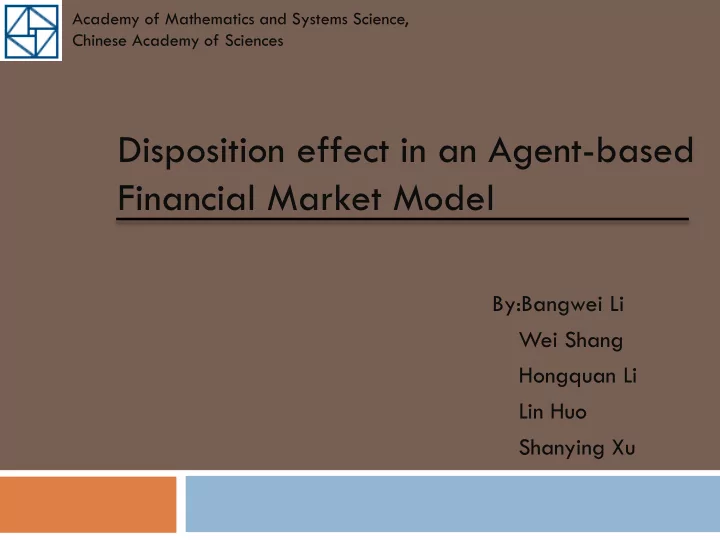 disposition effect in an agent based financial market
