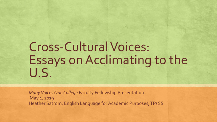 cross cultural voices essays on acclimating to the u s