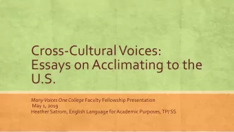 Cross-Cultural Voices:  Essays on Acclimating to the  U.S. Many Voices One College Faculty